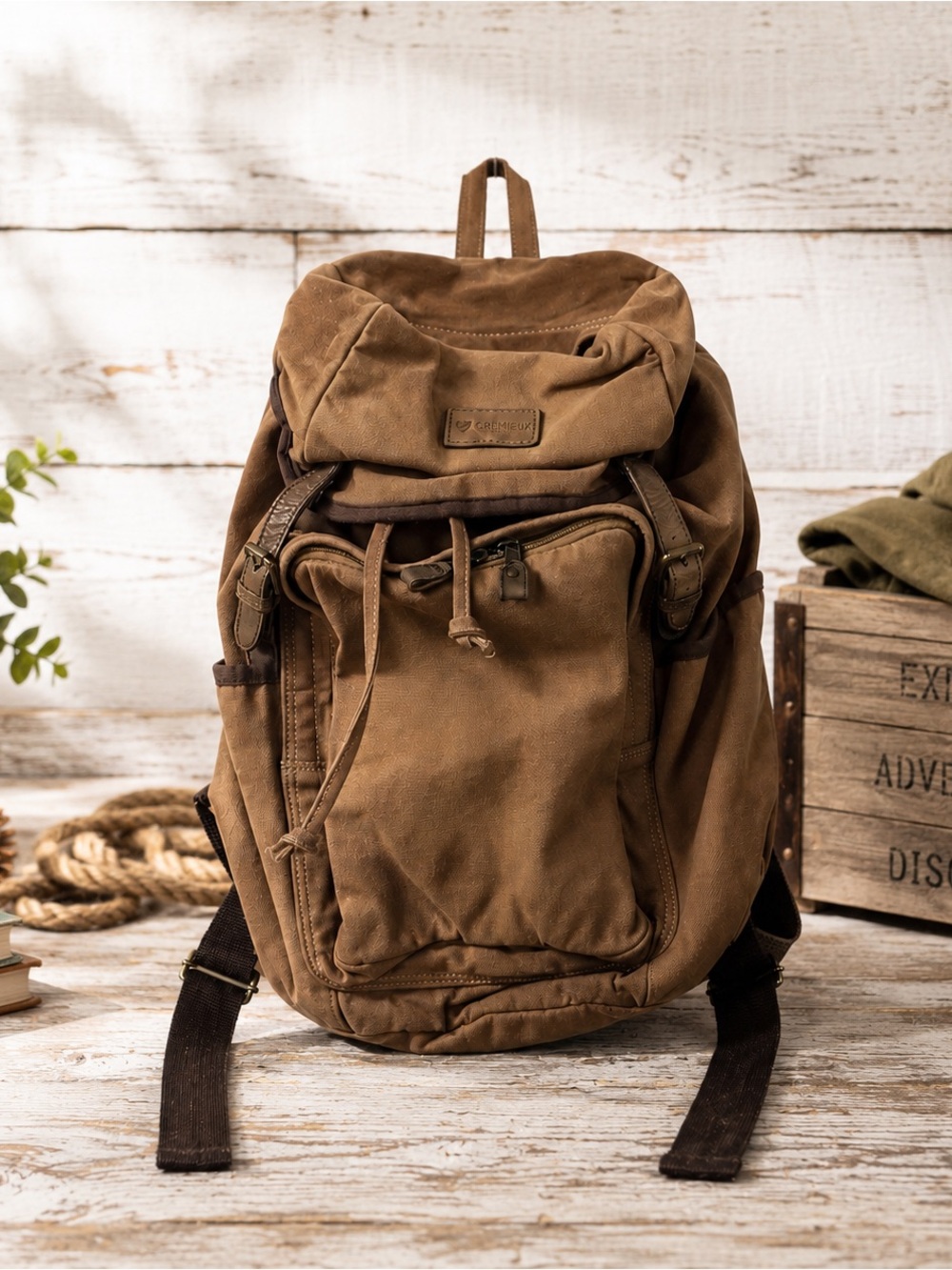 Daniel Cremieux Brown Canvas & Leather Daypack Large Rugged Backpack